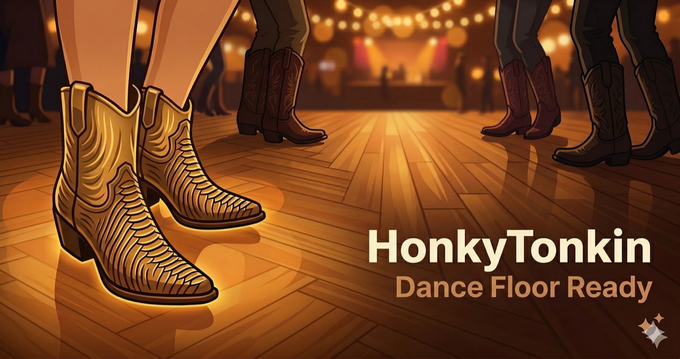 Snakeskin cowboy boots on a honky tonk floor